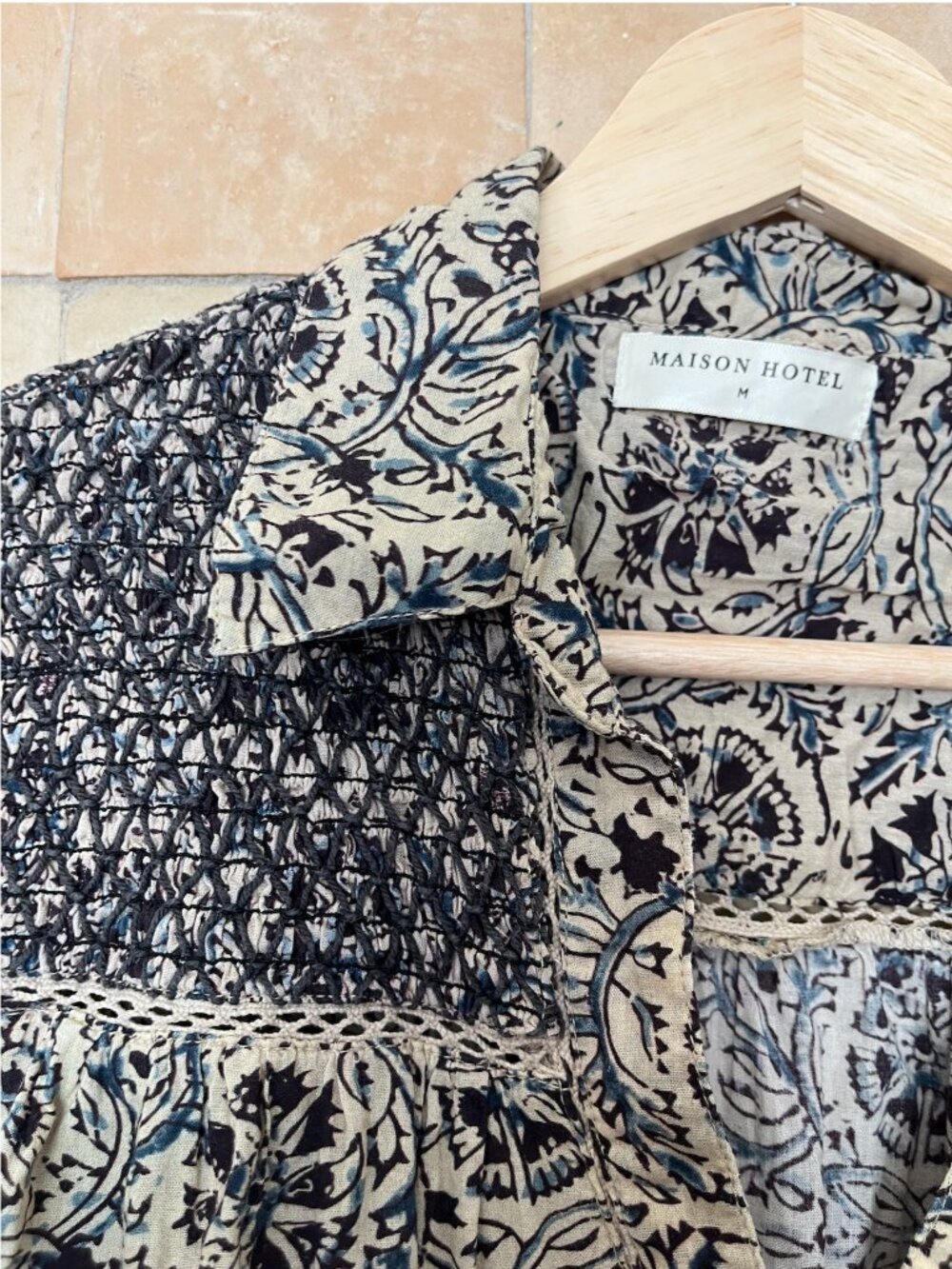 Maison Hotel Phoebe Blouse - Navy Blue Block Print - Picture 9 of 9